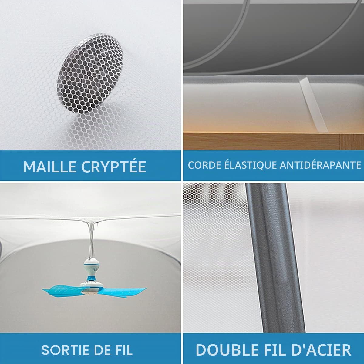 Moustiquaire pour lit, Tente Portable de Voyage Pliable avec Double Porte avec Fond pour Voyage en Plein air, bébés, Enfants et Adultes, Pas Besoin de nnnstall, Bleu 1,150 x 195 x 155 cm