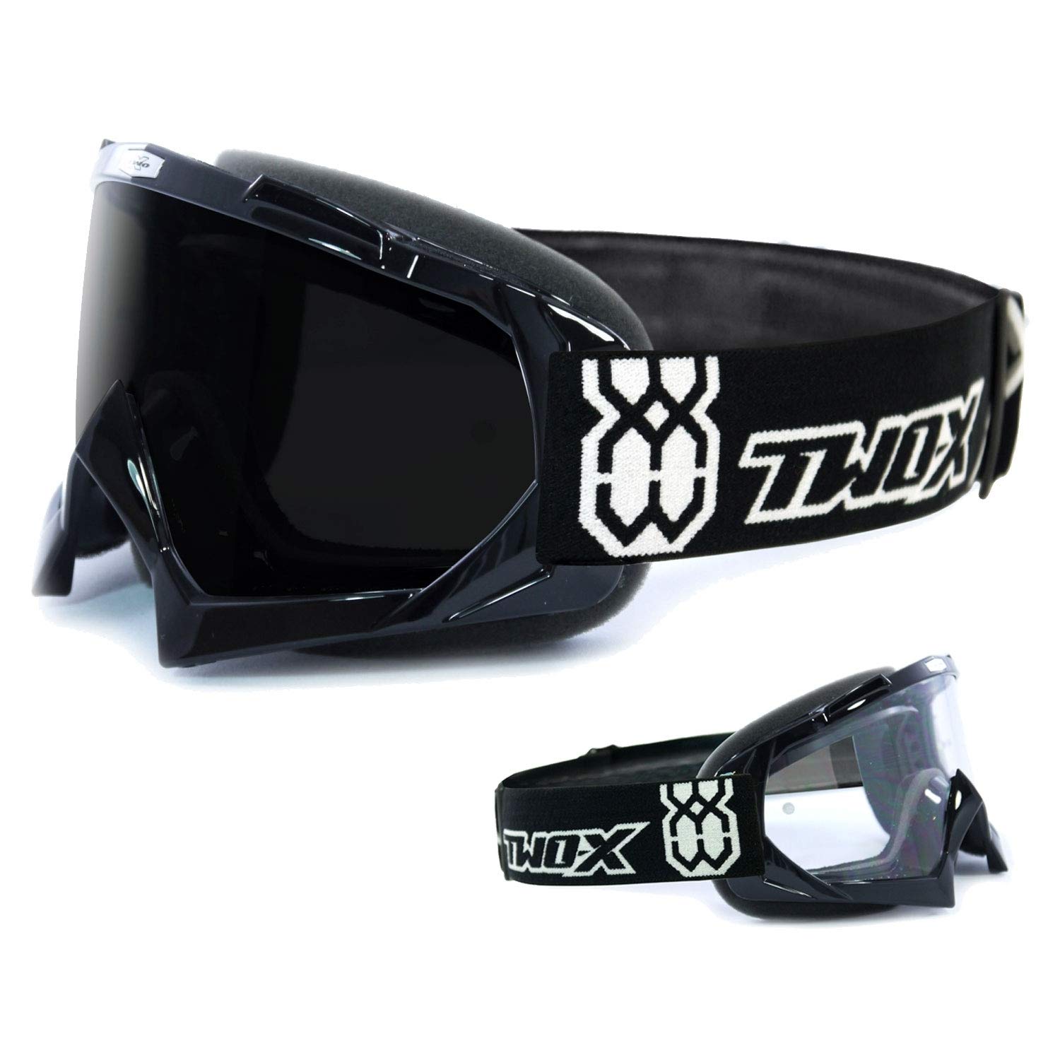 TWO-X Lunettes de motocross - Lunettes de motocross avec verre teinté noir/gris - Lunettes de moto anti-rayures - Enduro & Downhill - Modèle Race - Noir