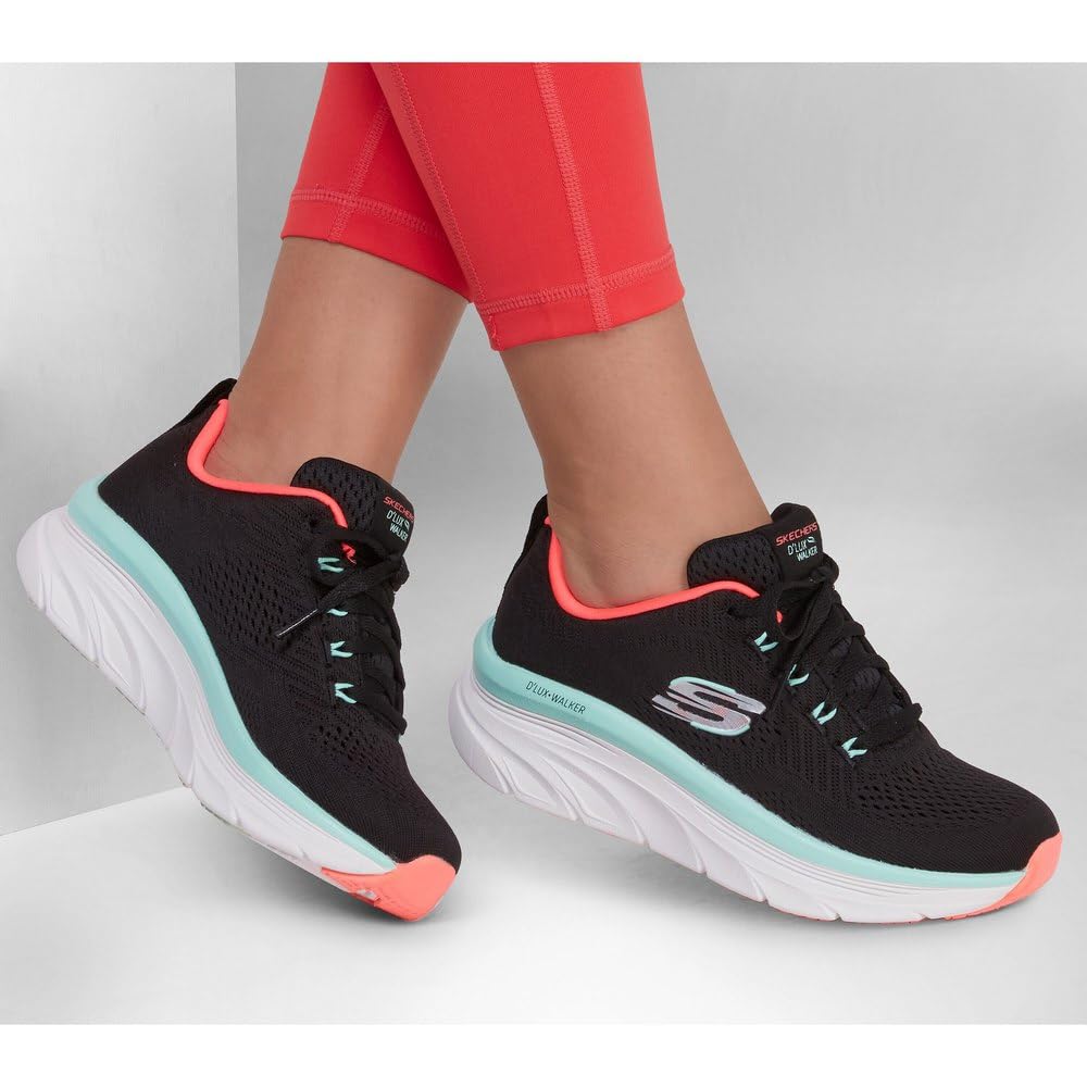 Skechers D'lux Walker - Fresh Finesse, Sneaker Donna, Bianco Black Mesh Mint Trim, 40 EU