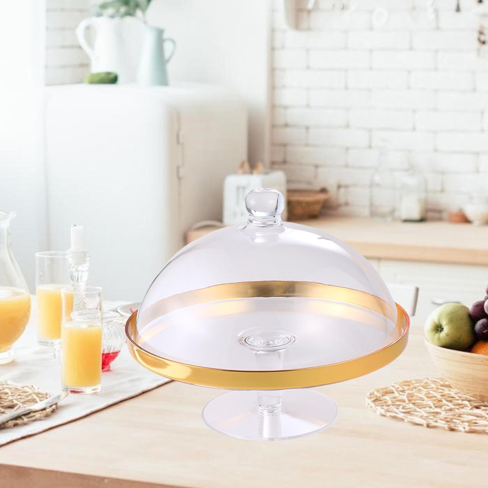 Homyl Soporte para Tartas de Acrílico con Cúpula, Bandeja para Tartas con Decoración Redonda, Bandeja para Postres para Fiestas Festivas, Cumpleaños Y Bodas, Gold Side L, Individual