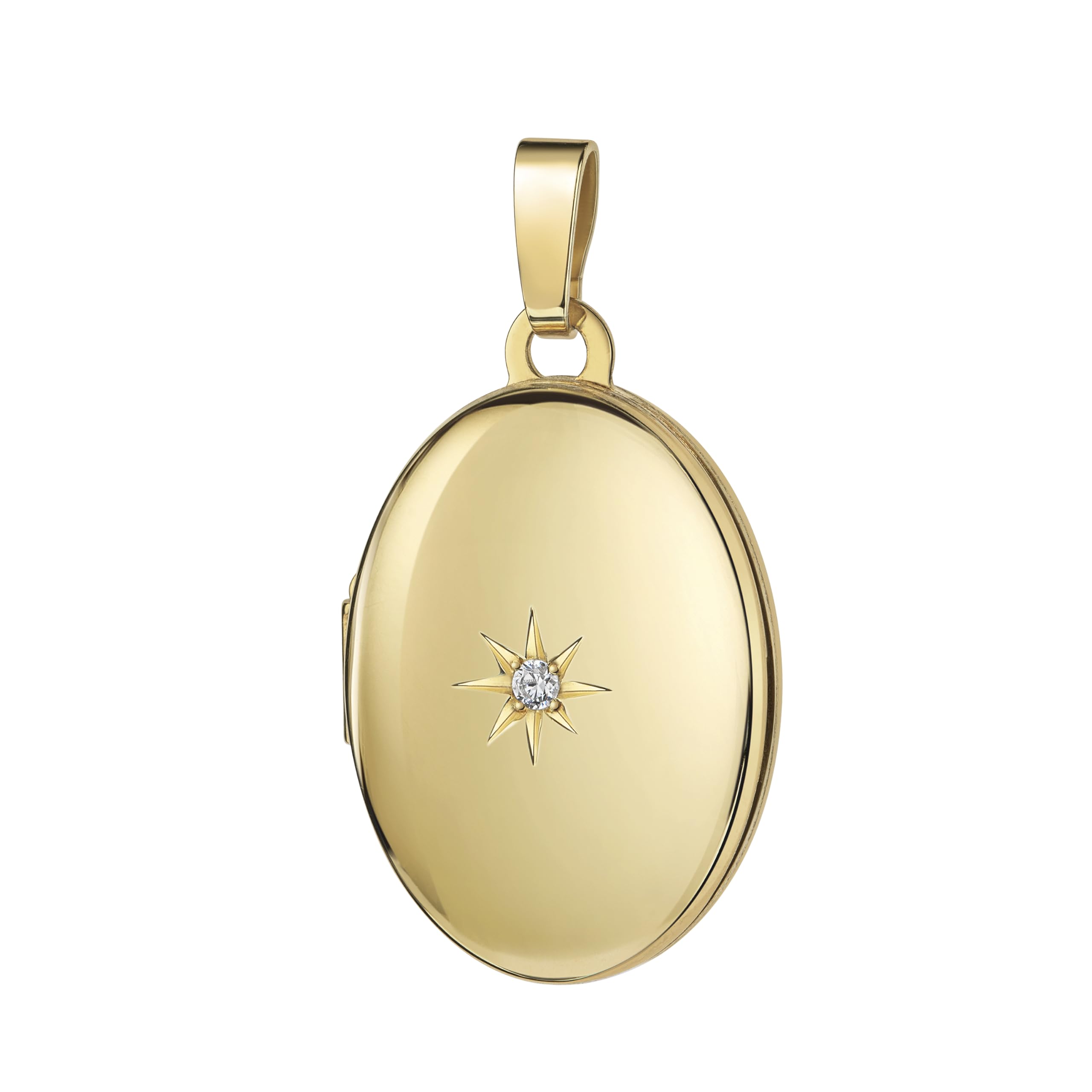 Medaillon Set Gold 333 mit Zirkonia für 2 Bilder Foto Amulett Anhänger oval zum Öffnen für Damen + Schmuck-Etui und Halskette