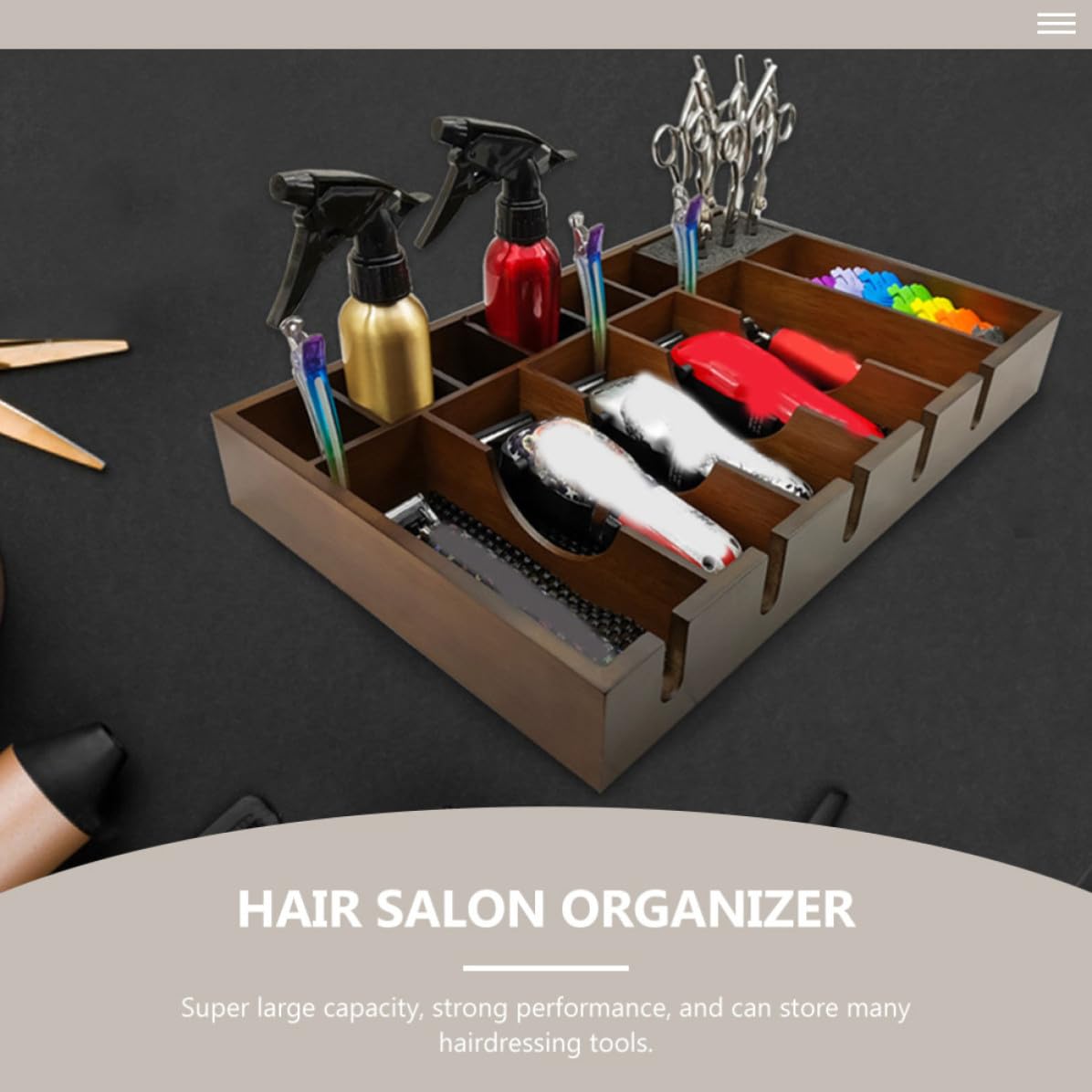 iplusmile Organisateur en Bois Antidérapant pour Tondeuses Grosse Capacité et Design à Grille Rationnelle, Plateau de Rangement pour Outils de Coiffure en Salon Professionnel