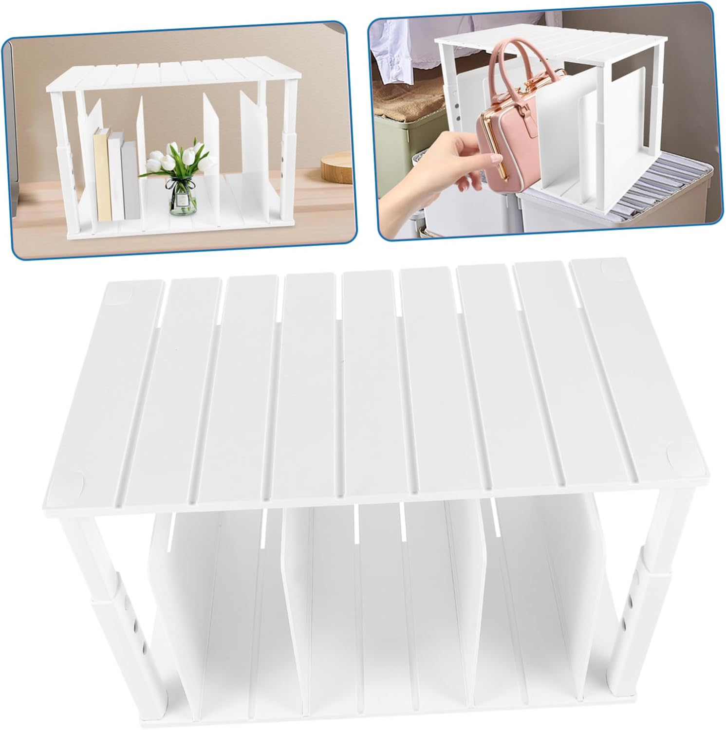 IMIKEYA Multi-Functional Closet Organizer Storage Rack for Bags Books and Files Material Non- Design Double Compartment for Tidy Shelving