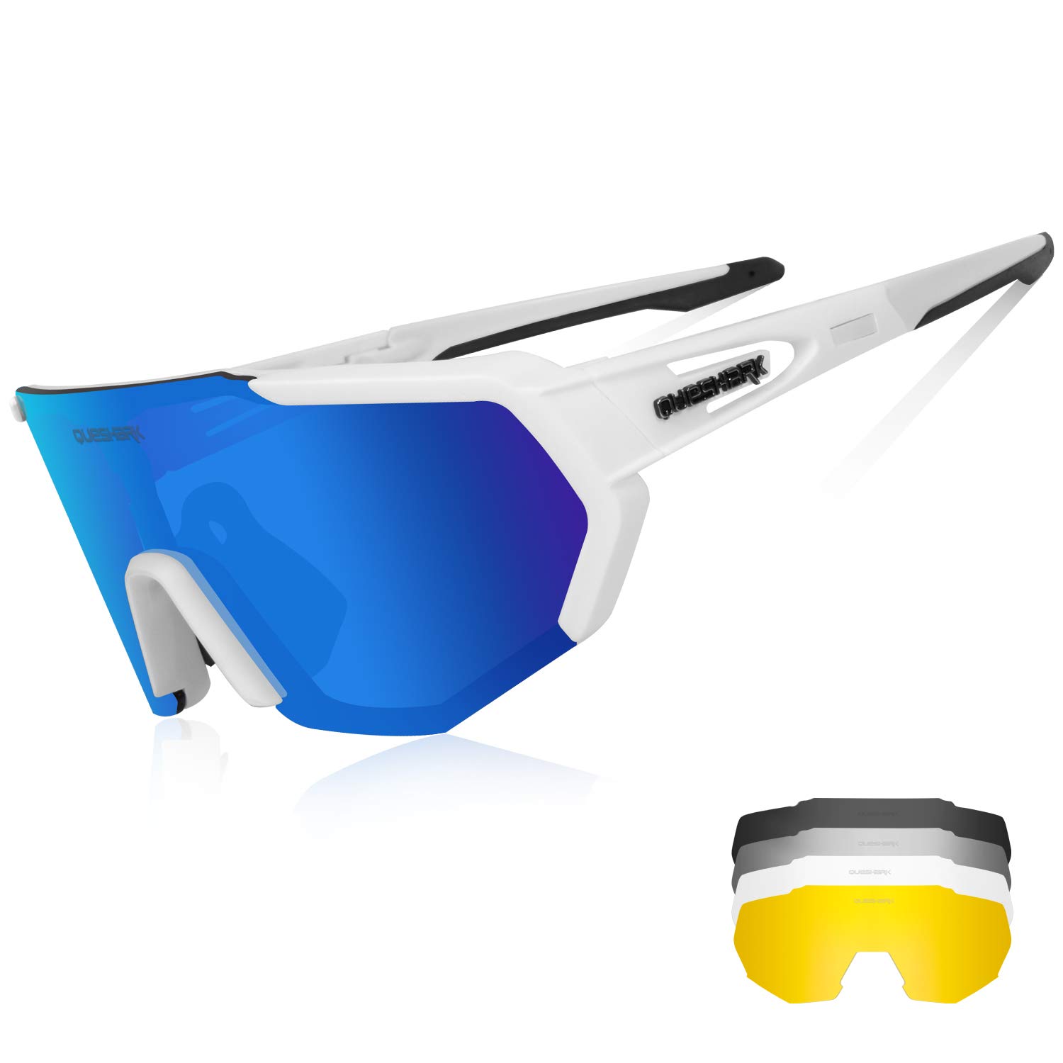 Queshark Polarizzati Anti-UV con 3 o 5 Lenti Occhiali da Ciclismo Bici MTB Intercambiabili per Sport Uomo Donna Guida Pesca Golf Baseball Corsa