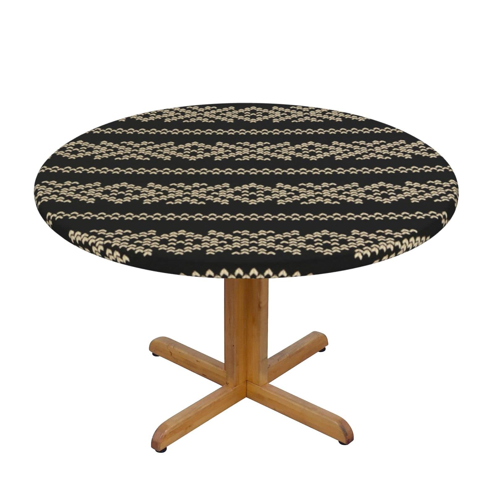 Lsjuee Round Fitted Tablecloth 40-44in Elastic Edged Table Cloth for Kitchen Dining Party Home Decor - Tribal Southwest Jacquard Black