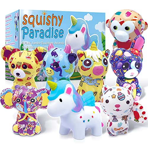 POKONBOY 8 Pack Jumbo Squishies Slow Rising Squishy Toys, Unicorn Rabbit Cat Animal Squishies Pack for Girls Boys Kids Party Favors Stress Relief Toys Squeeze Toys Birthday Easter Basket Stuffer