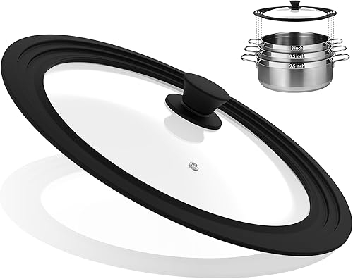 Tapa universal para ollas, sartenes y sartenes de vidrio templado ventilado con borde de silicona resistente al calor, se adapta a utensilios de