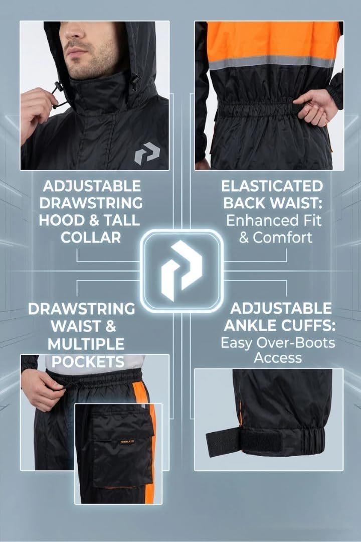 PASHA & CO Herren Regenanzug Wasserdicht Motorrad Regenjacke & Regenhose mit Tasche – Reflektierende Motorrad Regenbekleidung, Winddicht & Atmungsaktiv für Motorrad, Roller, Fahrrad & Outdoor