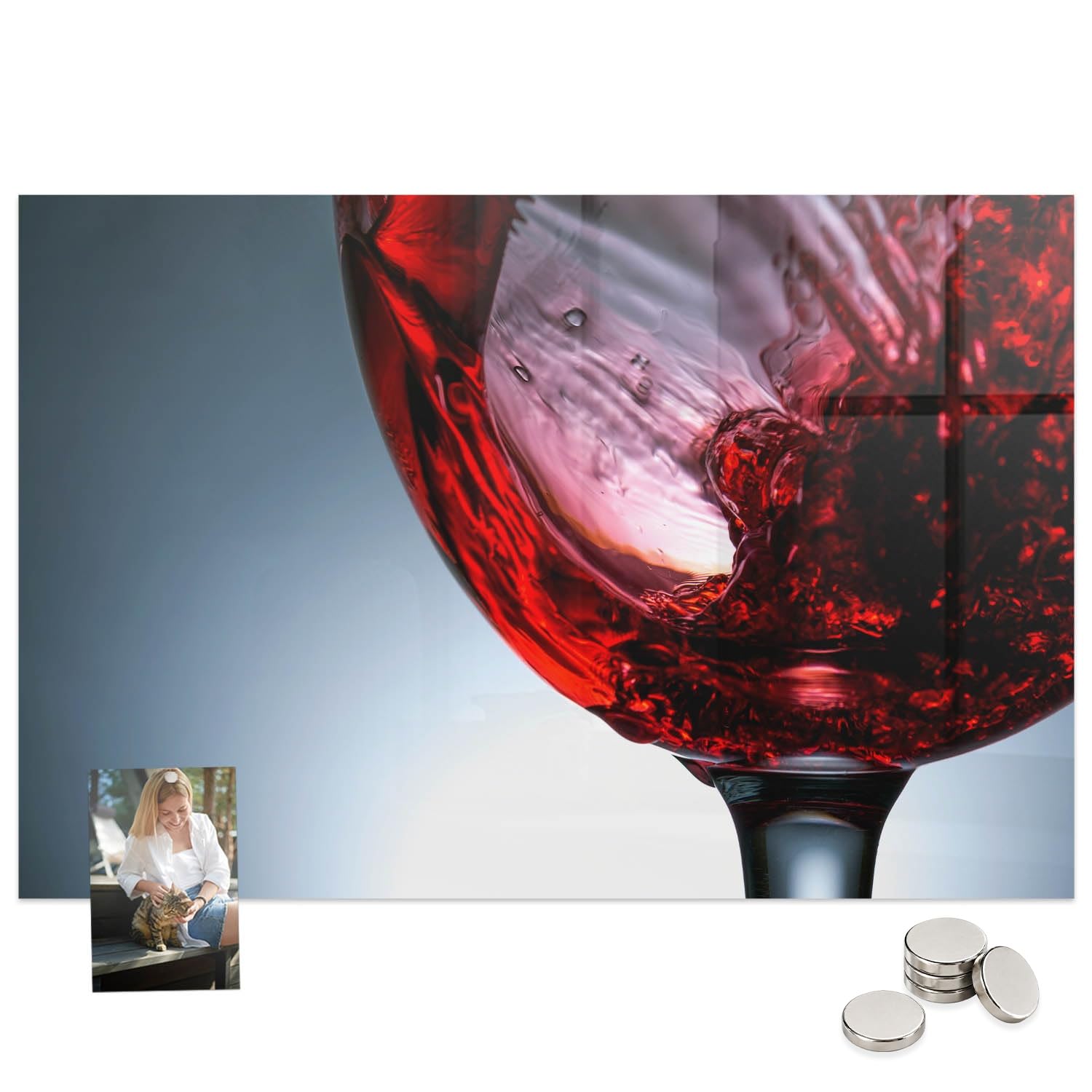 Menú y Pizarra Magnética para Restaurantes y Cafeterías 90x60 Copa de vino | Tablero Imantado | Cristal Templado | Mural de Pared | Placa de Acero | Cartelera Informativa | Organizador de Tareas