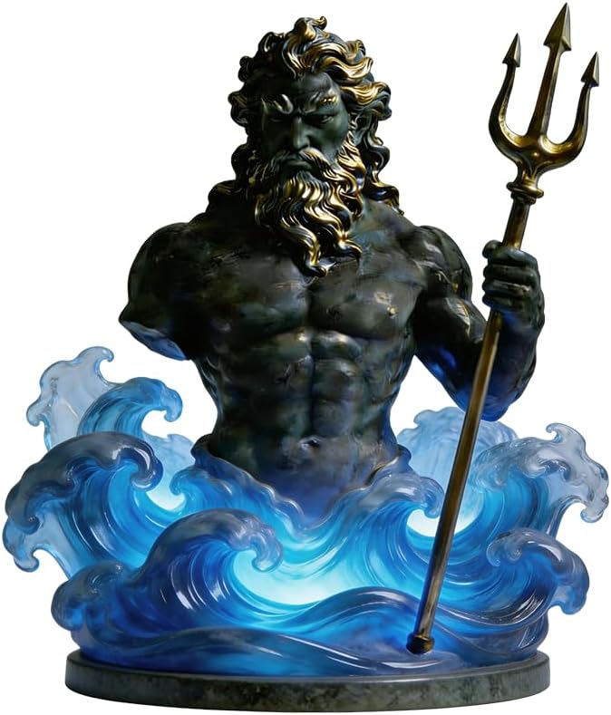 A statue of a Greek mythological figure, table lamp, sea god Poseidon, hand carved 3D model desktop night light, warm and romantic bedside lamp, bedroom lamp, furniture decoration lamp (dhj-hs-04)