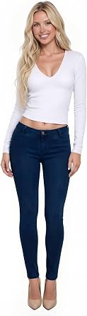 Hybrid & Company Womens Push-Up Skinny Jeans | High-rise design, shaping fit, stretch denim fabric, flattering silhouette, suitable for daily wear and casual outings