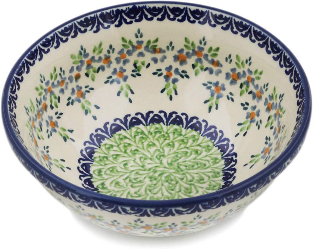 Polmedia Polish Pottery Bowl 7-inch UNIKAT - Wine Garden Pattern Handmade in Boleslawiec Poland + Certificate of Authenticity