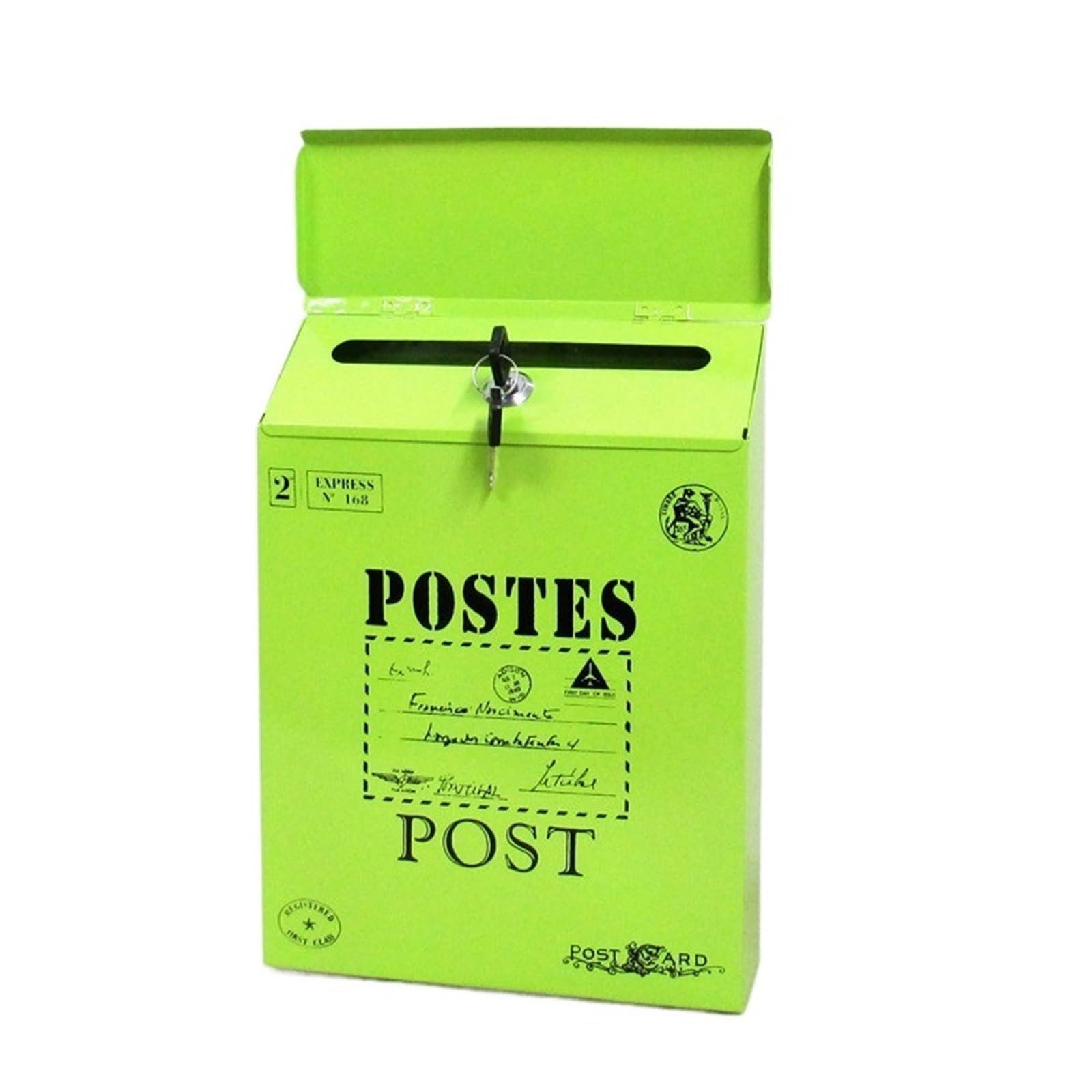 Locking Mail Box for Outside, Decorative Iron Wall Mount Mailbox & Magazine Holder Outdoor Multicolor(Green Type1)
