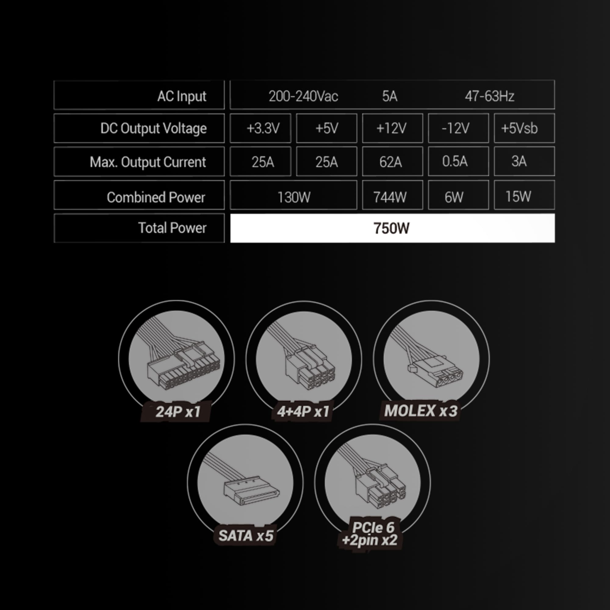 Mars Gaming MPB750, Fuente Alimentación ATX 750W, 6 Años Garantía, 80Plus Bronze 230V EU, 90% Eficiencia, Ventilador FDB 120mm con Tecnología AI-RPM y Sistema Antivibración, Blanco