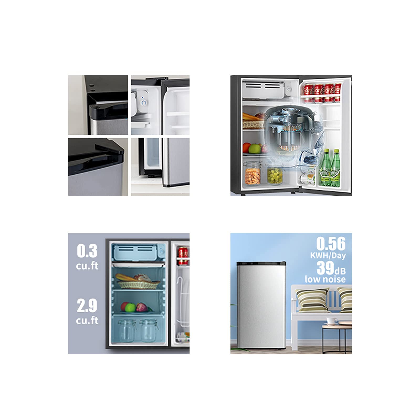 N A 3.2 Cu.Ft Mini Refrigerator Compact Refrigerator-Single Door Small Drink Food Storage Machine For Dorm, Garage, Camper, Basement Or Office, Mini Fridge, Stainless Steel (Black) on Fridge.com - View 5