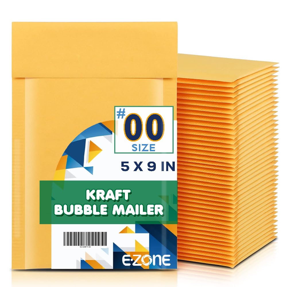 Ezone (500pc) #00 5x10 Kraft Bubble Mailing Envelopes 5x10 Envelopes Self Seal Bubble Packaging Mailers Padded Envelopes 5x10 For Shipping (500)