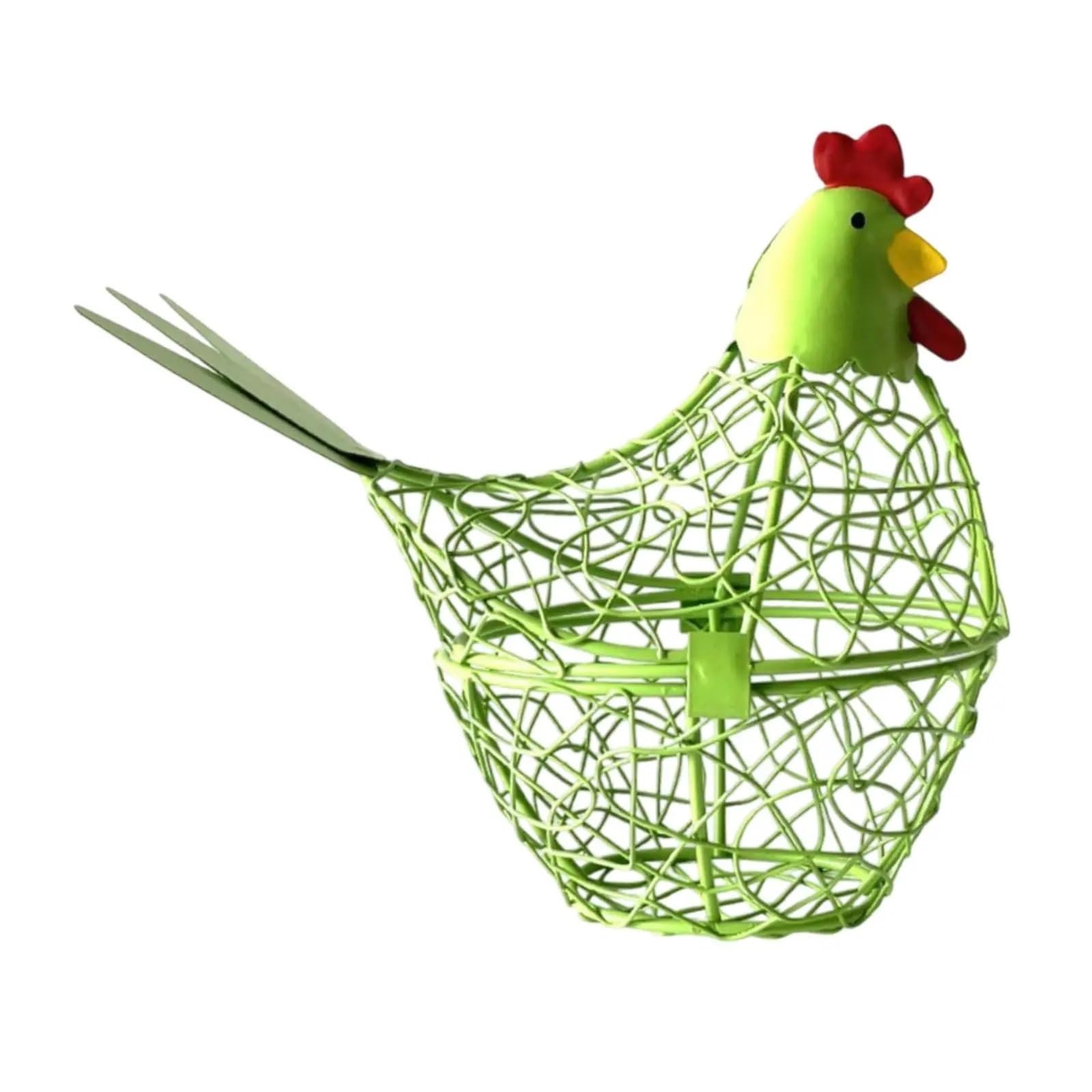 Yonmledo A Green Chicken Egg Holder Hen Shaped Eggs Wire Storage Basket Egg Collection Storage Container Farm Chicken Egg Holder For Kitchen Home Decorations(A Green)