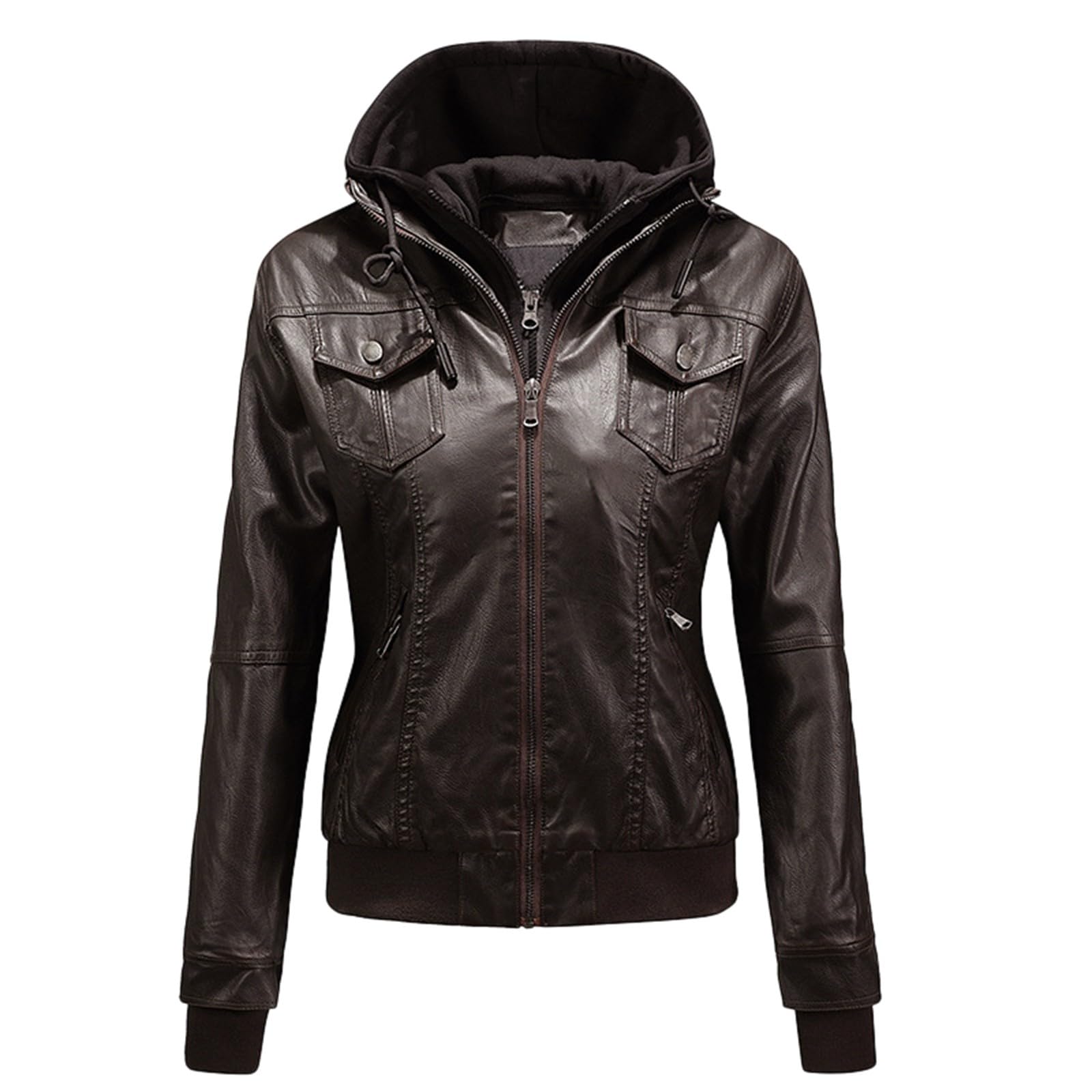 Chaqueta de piel corta para mujer otoño/invierno con capucha recortada desmontable y forrada