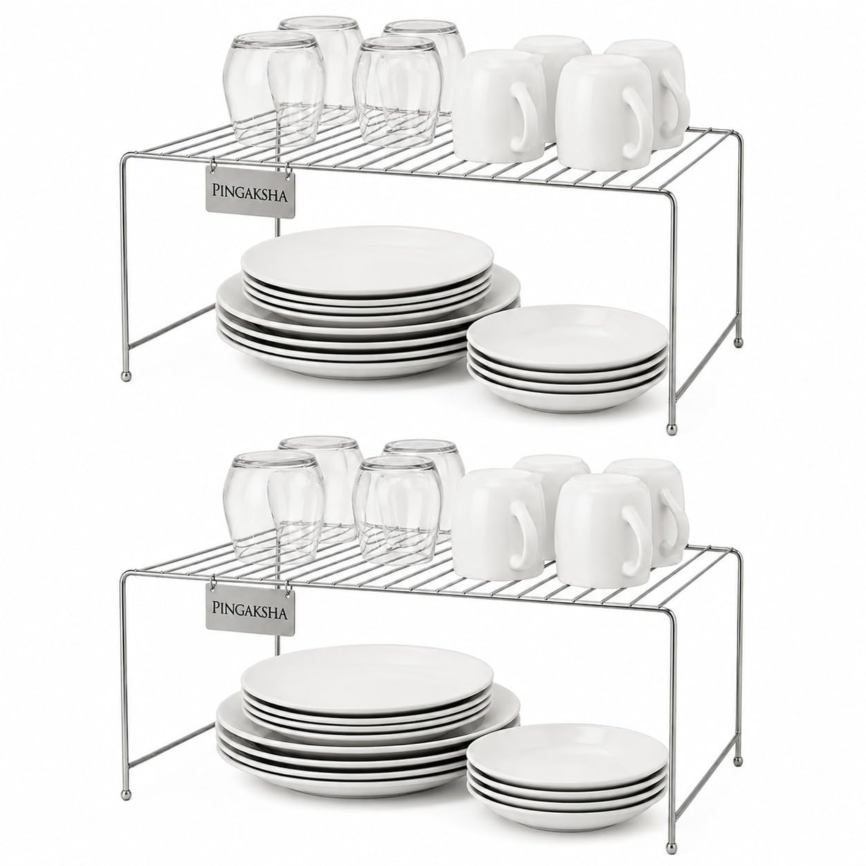 Stainless Steel Kitchen Storage Rack | Multipurpose Shelf Organizer for Cabinets, Countertop & Pantry | Rustproof & Durable Set of 2-image-5