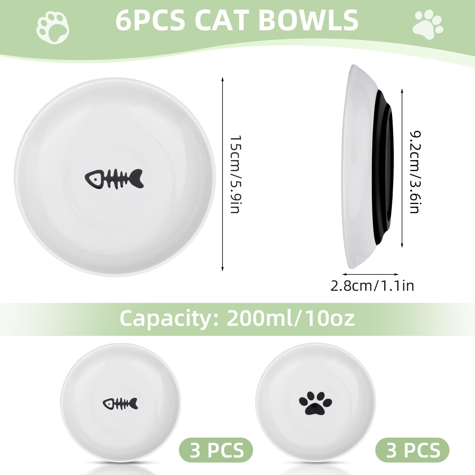 Set 6 Ciotole Per Gatti In Ceramica - Con Base Antiscivolo, Design Baffi-Friendly, Motivi Decorativi - Foto 2