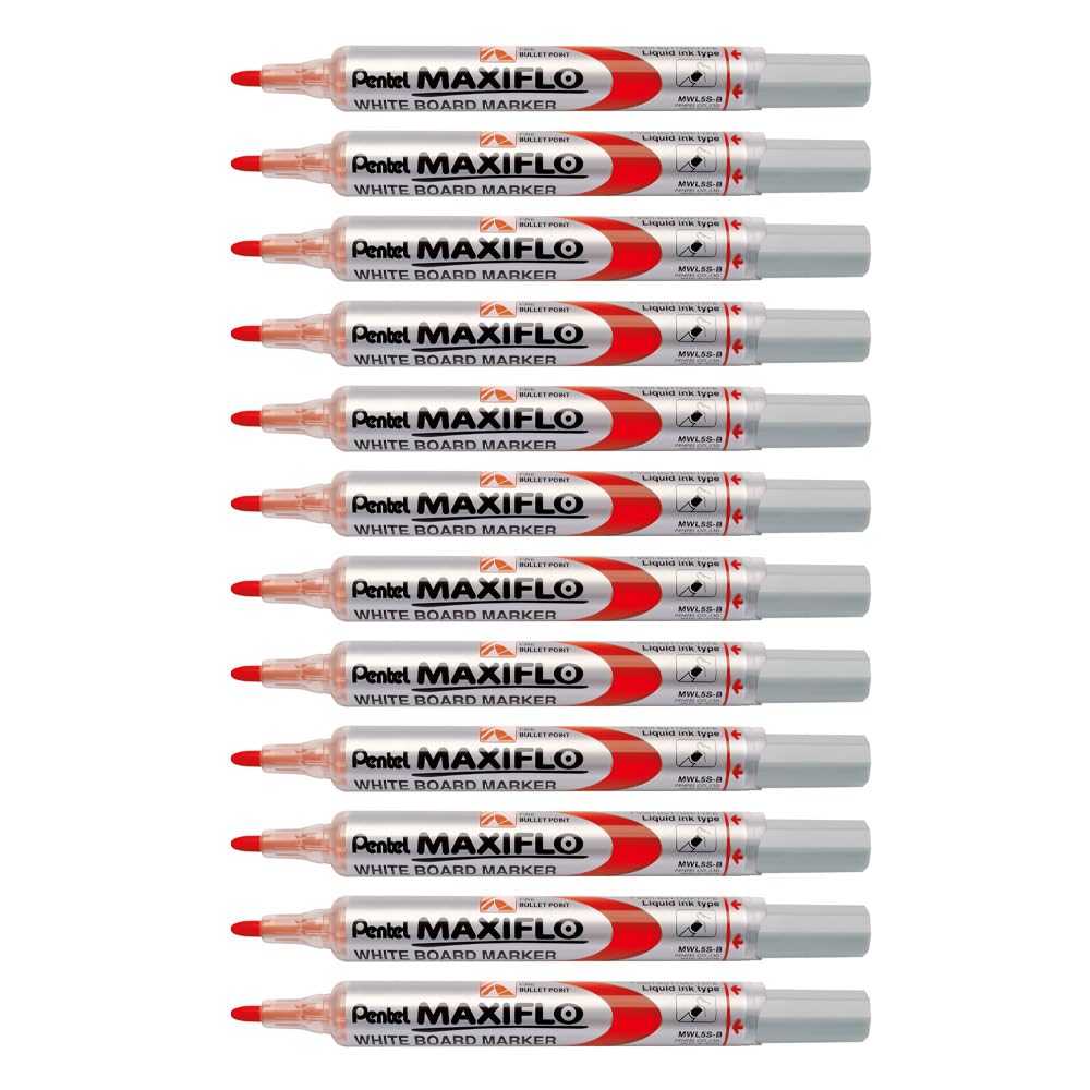 Pentel Maxiflo MWL5M drywipe marker - red, box 12