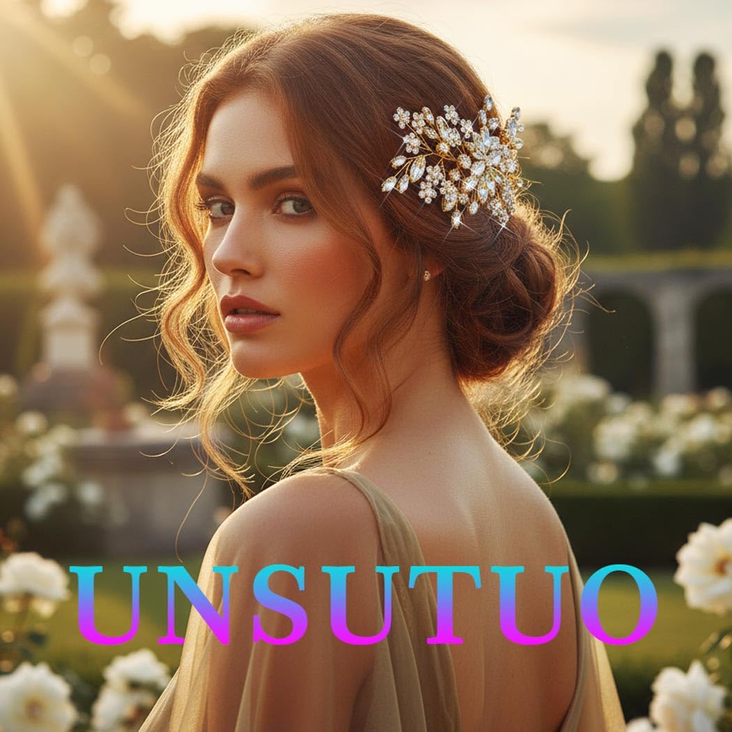 Unsutuo Crystal Bride Wedding Hair Comb Silver Rhinestone Flower Bridal Hair Pieces Pearl Wedding Hair Accessories for Women and Girls… (Gold) - Image 7