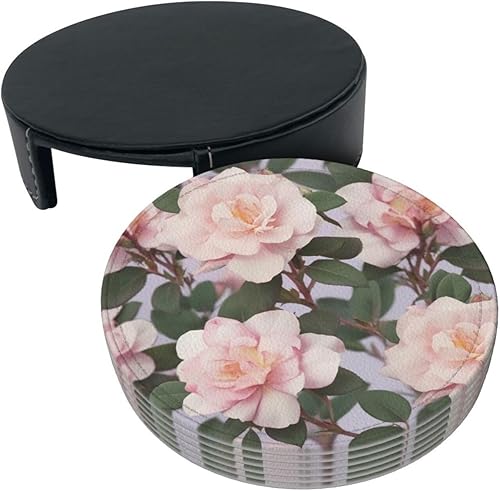 Miniatura 3 de Dusky Rose Print Coasters Heat Resistant Drinks Coasters with Holder Car Cup Coasters Suitable for Living Room Kitchen Office Set of 6