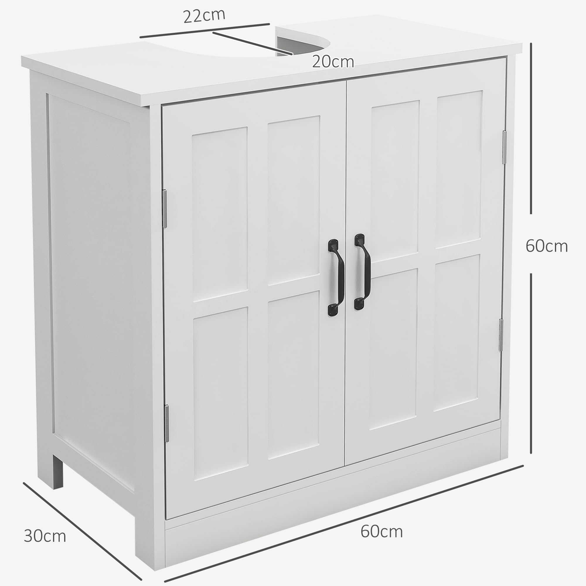 kleankin Mueble para Debajo del Lavabo, Mueble Baño 60x30x60 cm Blanco | Armario Bajo del Lavabo, Estante Ajustable, Puerta Doble, Carga 20 kg
