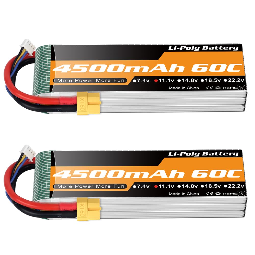 3S LiPo Akku 4500mAh 11.1V 60C Softcase XT60 Stecker für RC Auto LKW 2Stück | 3S RC Akku 4500mAh 11.1V 60C Softcase XT60 Stecker für 1/8 1/10 RC Autos LKW Fahrzeugen Truggys Buggys Booten Flugzeug