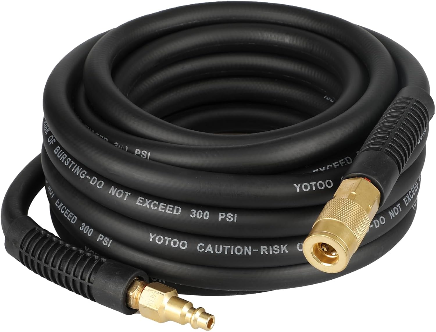 YOTOO Hybrid Lead-in Air Hose 3/8-Inch by 6-Feet 300 PSI Heavy Duty, Lightweight, Kink Resistant, All-Weather Flexibility with Bend Restrictors, 1/4-Inch Industrial Quick Coupler and Plug, Black