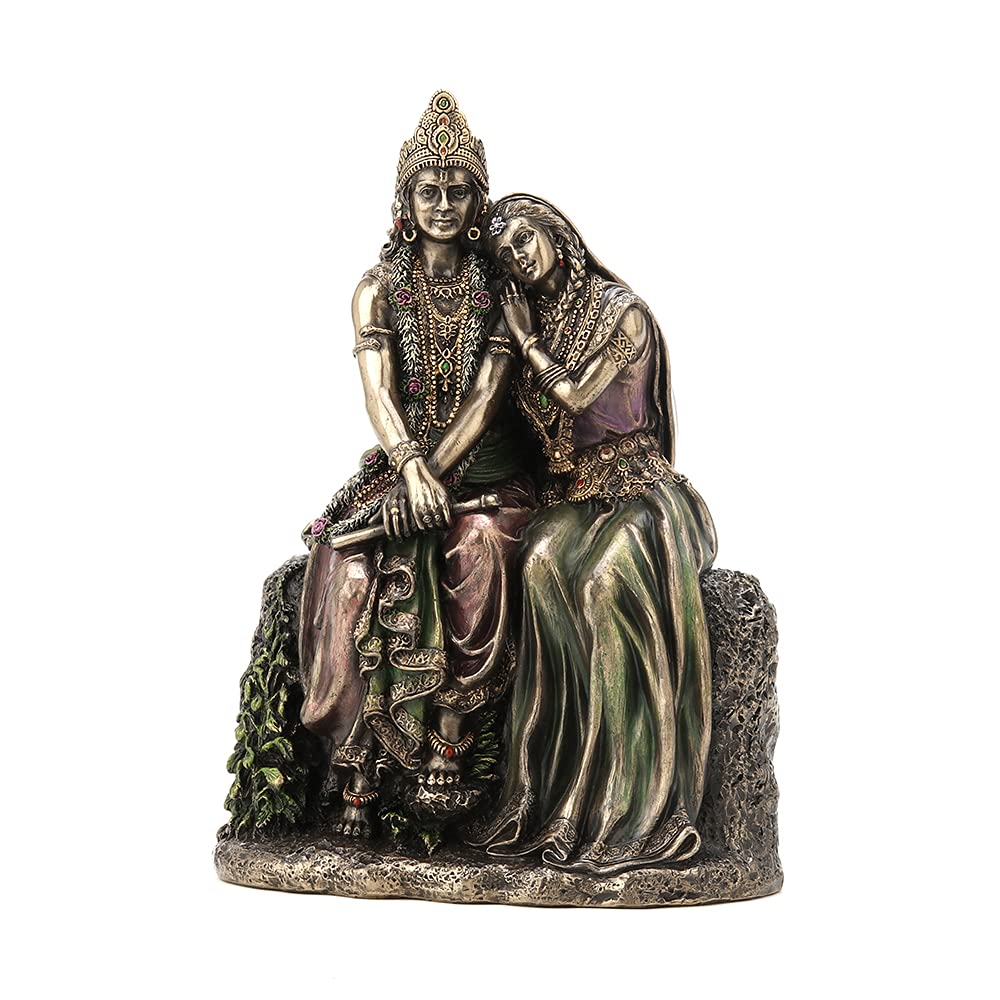 Veronese Design Escultura de resina bronceada de 6 3/4 pulgadas de alto Radha apoyado en Krisna Cold Cast Estatuilla de dios hindú