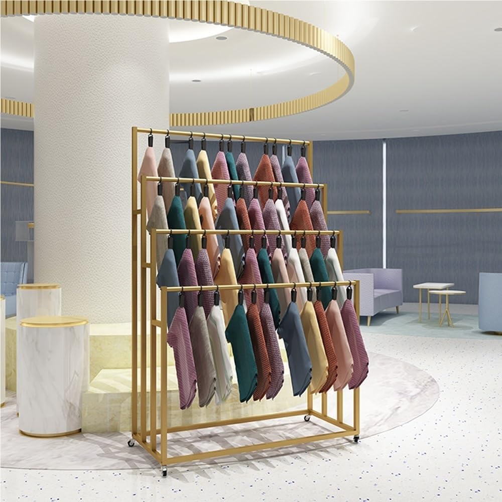 4 Tier Metal Scarf Hanger, Commercial Belt Display Stand, Multi-Layer Belt Rack, Floor-Standing Hijab Hanger for Clothing Store, Shopping Mall(Gold,150cm/59.1in)