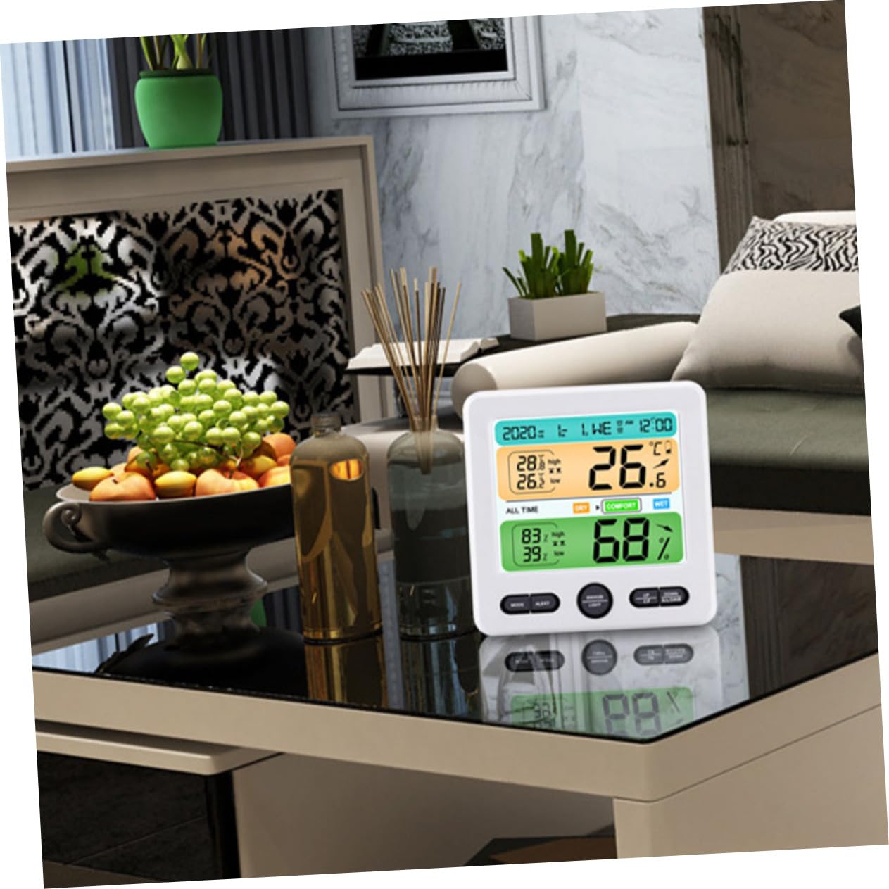 Temperaturüberwachung für Zuhause Hygrometer mit Uhranzeige, Weiß