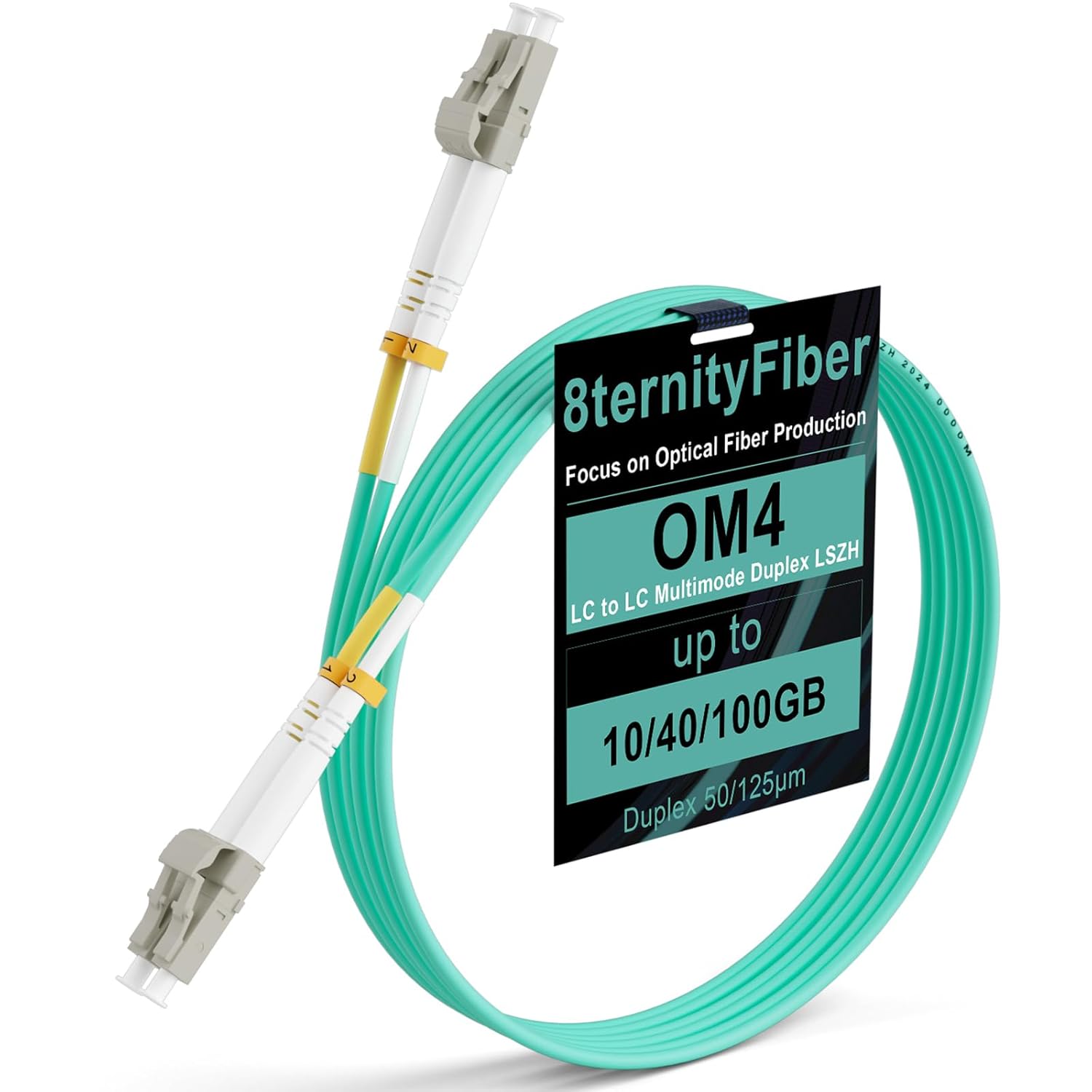 8ternityFiber-OM4 Cable 30M/98FT, 10GB/40GB/100GB LC to LC Patch Cable Multimode Duplex 50/125um, Length Options: 0.2m-100m, 2mm LSZH