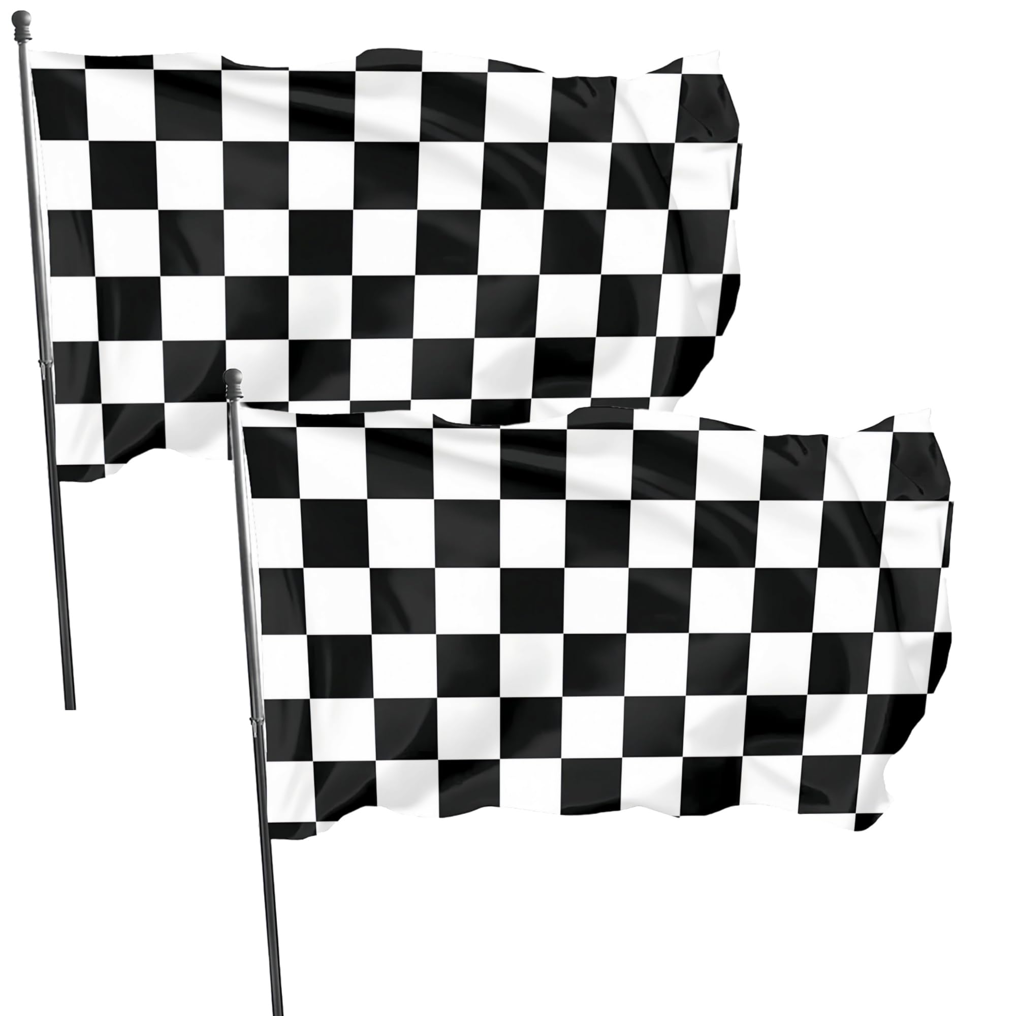 2 Pack Checkered Flags 5ft x 3ft Black and White Racing Flags and Banners Pennant Decoration for Game Parade Sport Events, Festival Party 90 X 150cm with Brass Grommets