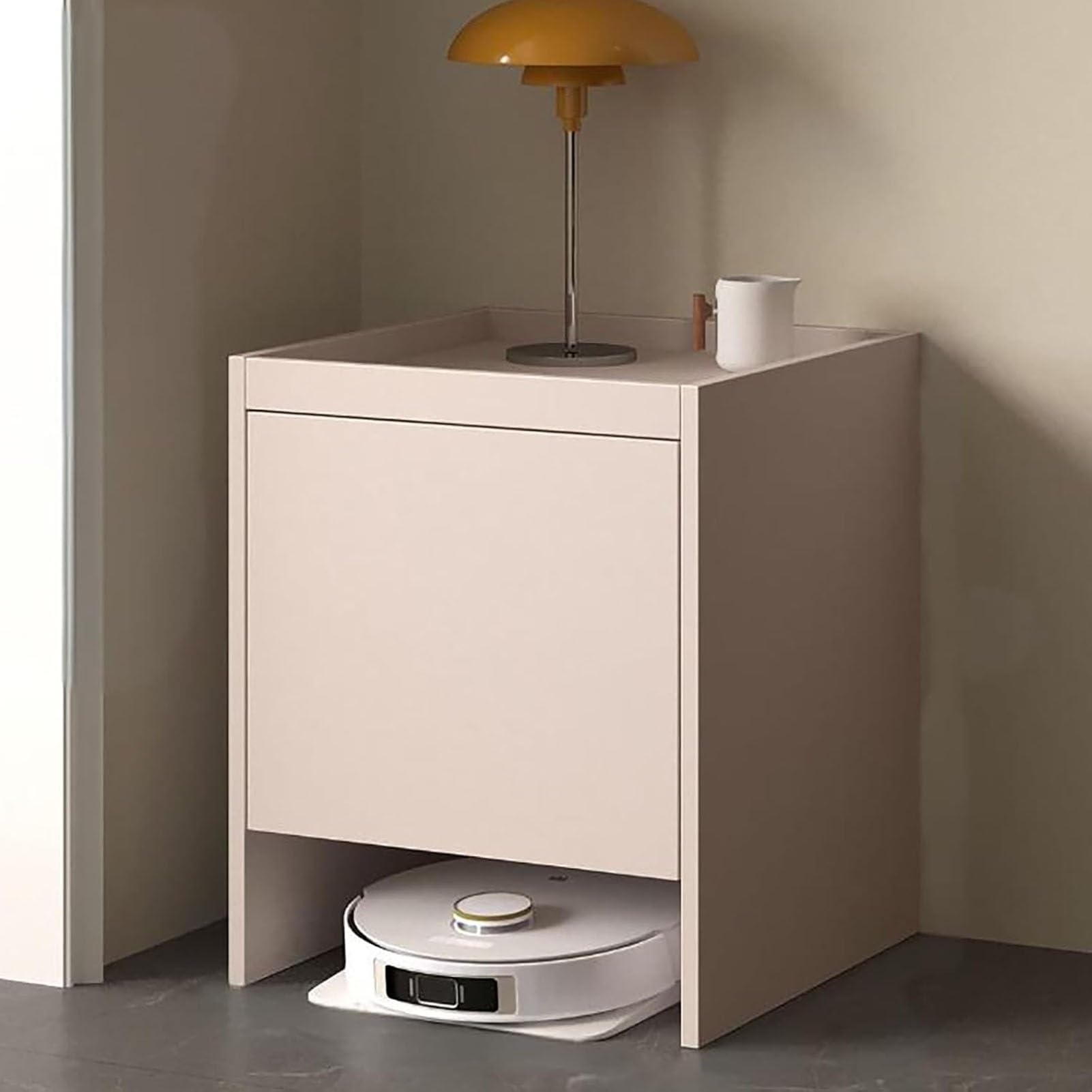 Meuble aspirateur robot avec portes et tiroirs pour salon et bureau