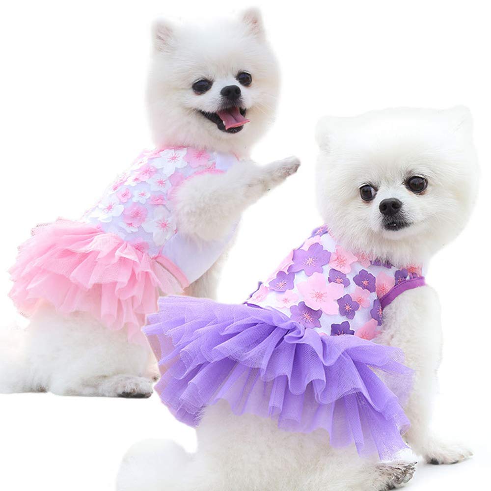 Dog Wedding Dress 2 Pack Puppy Dresses for Medium Dogs Girl Chihuahua Clothes Outfit Peach Blossom Pet Skirt Tutu Comfortable Cat Apparel Clothing (Large)