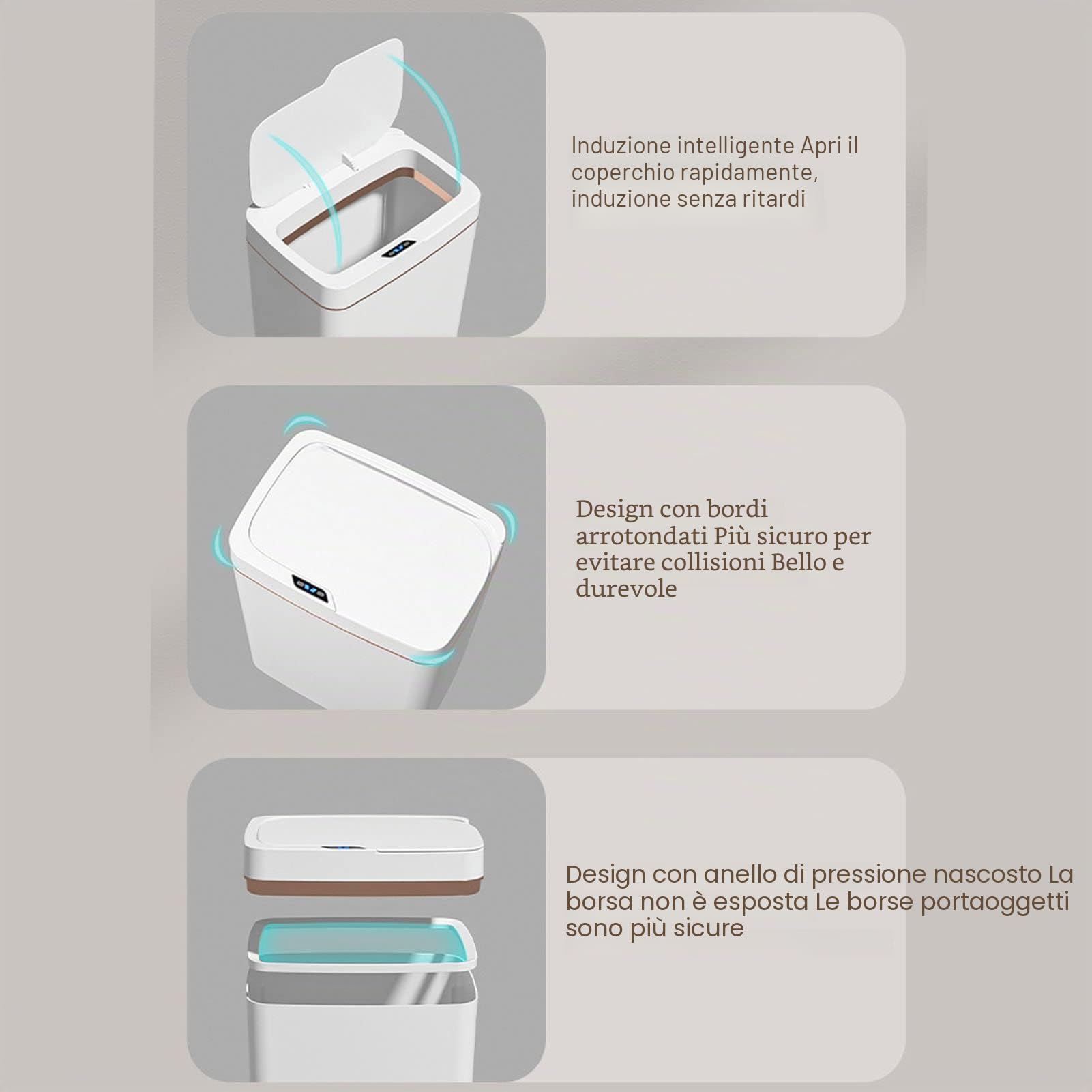 Pattumiera Intelligente da 18 Litri, Pattumiera con Sensore di Movimento a Batteria - Pattumiera da Bagno Bianca con Coperchio - a Tenuta Stagna Ed Elegante