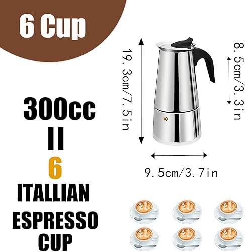 Miniatura 3 de Máquina de café expreso de acero inoxidable para 6 tazas, percoladora superior italiana, máquina de café moca greca, cocina clásica de inducción