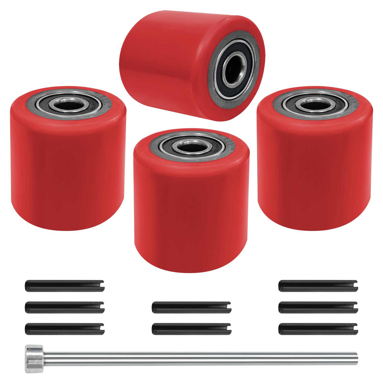 4 Ruedas para Transpaleta de Poliuretano, 80 x 70 mm, Eje de 20 mm, con Rodamiento de Bolas, Ruedas de Repuesto para Transpaletas y Transpaletas de Horquilla, Carga Máxima de 500 kg