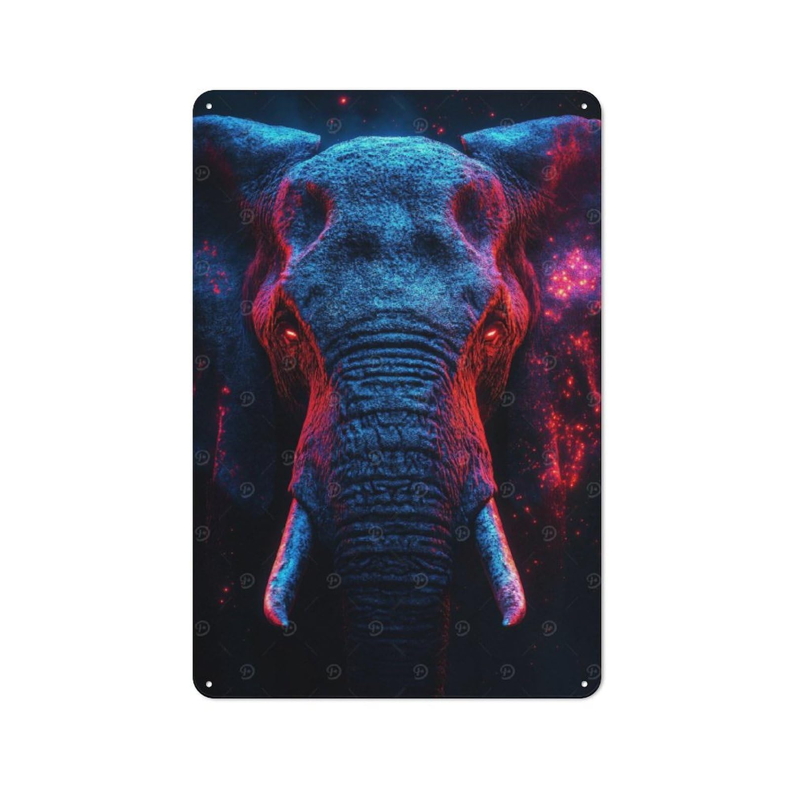 Junmoney Style-9 Rustic Tin Sign 30X20cm Featuring Neon Elephant Portrait For Living Room Wall, For Room Styling Across Living Rooms And Feature Walls