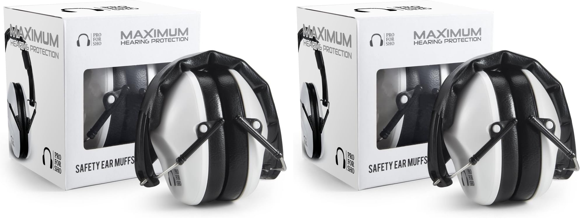 Pro For Sho 34dB NRR Hearing Protection Ear Muffs – Highest NRR in Compact Design – Ear Protection for Shooting, Gun Range, Industrial, and Sensory Use – Fits Adults to Kids (White) (Pack of 2)