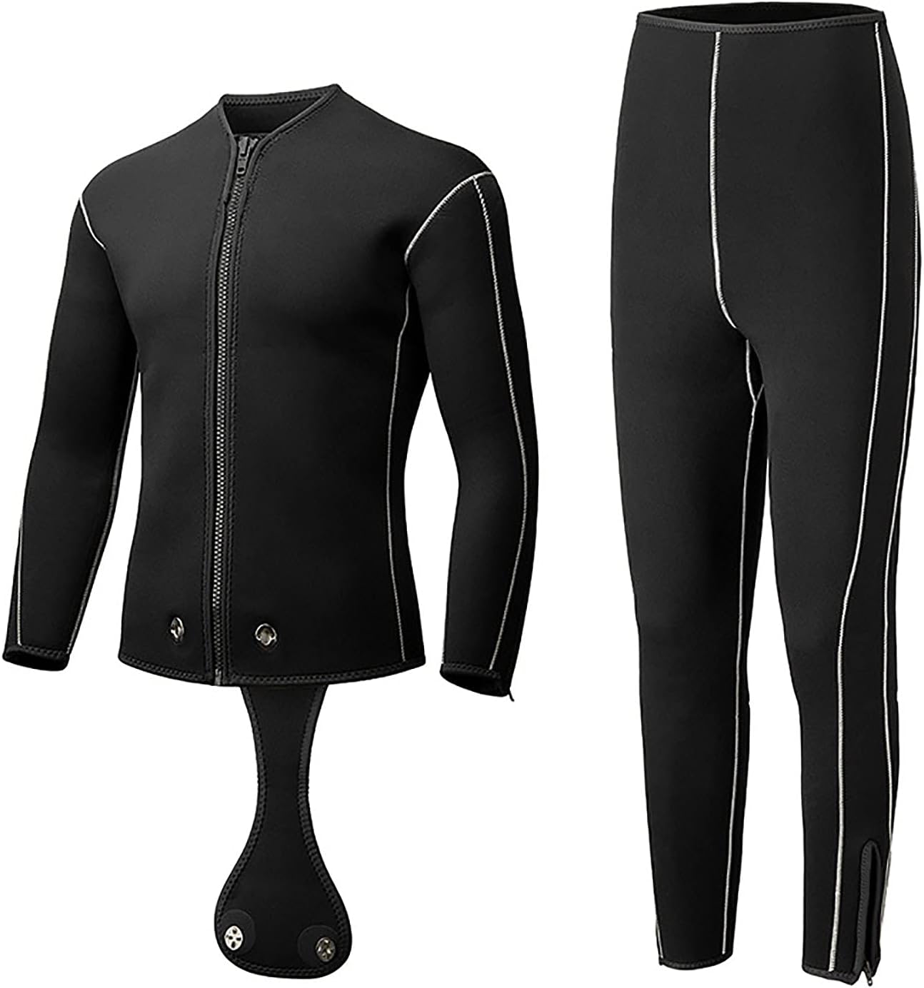 3/5mm 2pcs Top and Bottom Set Wetsuit Jacket+Pants Warm Zipper Long Sleeve Diving Suit Long Pants Scuba Surf Snorkeling Swimming Black,3MM,2XL(75