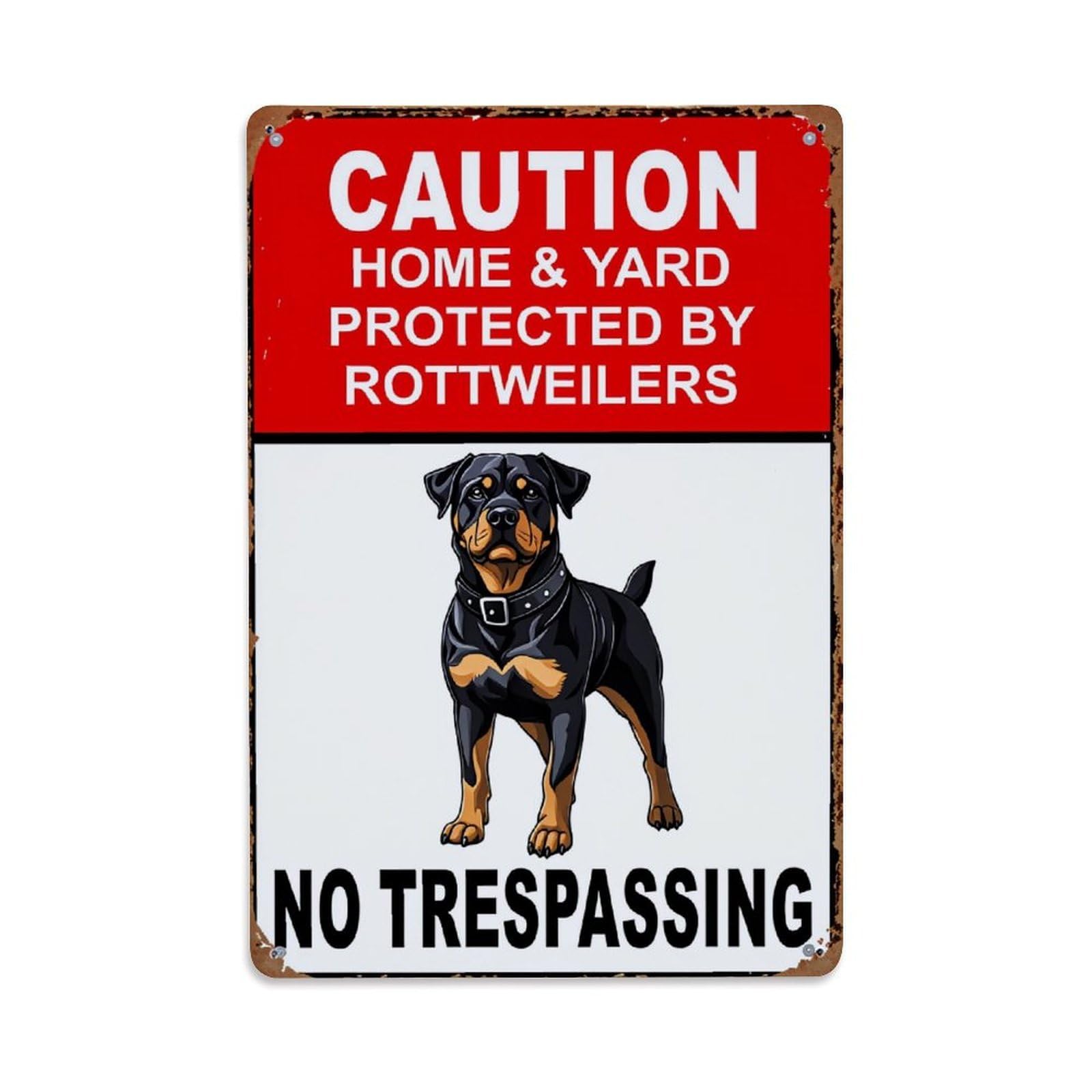 Caution Home Yard Protected Rottweilers No Trespassing Tin Sign Vintage Metal Poster, Home Bar Garage Man Cave Cafe Indoor & Outdoor Wall Decoration 8x12Inches