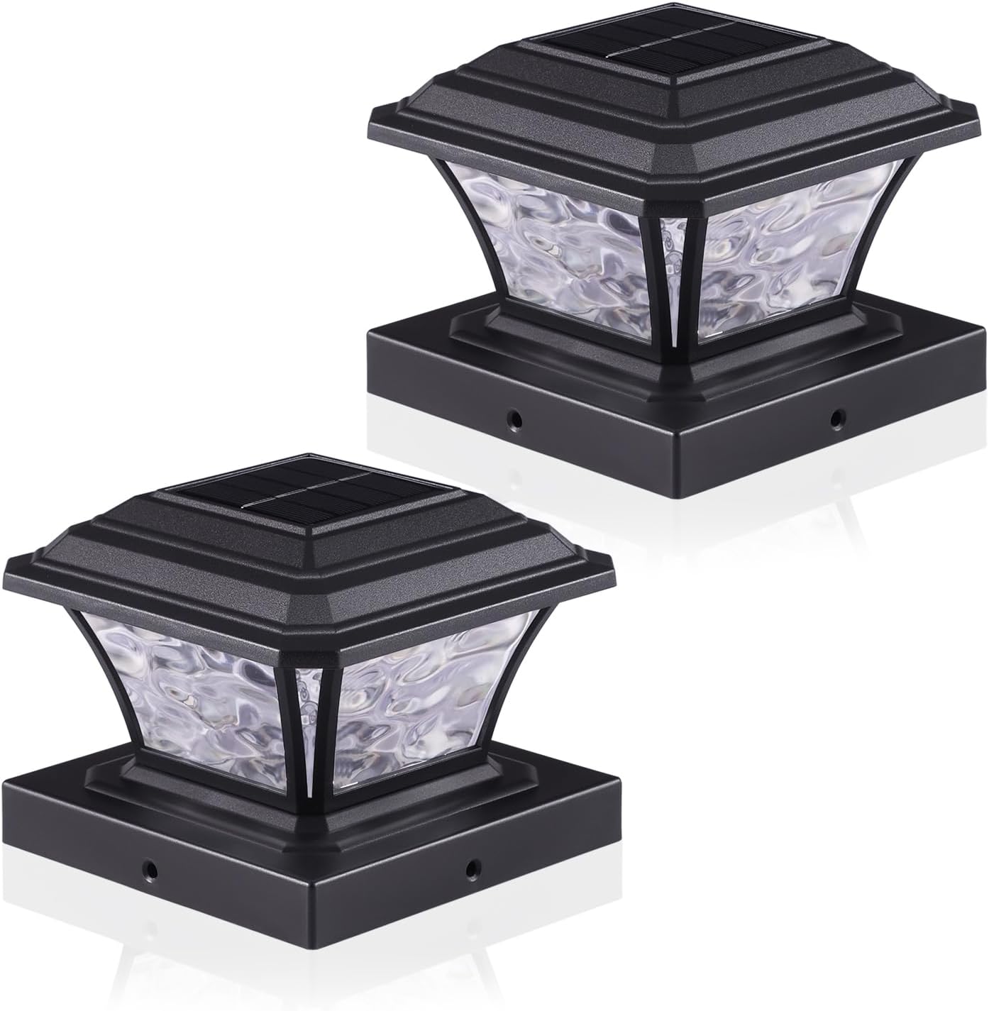 Solar Post Cap Lights, Warm White/RGB Automatic Cycling/Fixed RGB Color, 9 Colors to Choose, 20 Lumens Fence Post Solar Lights for 3.6x3.6 4x4 4.5x4.5 5x5 Wooden/Vinyl Posts, Black 2 Pack