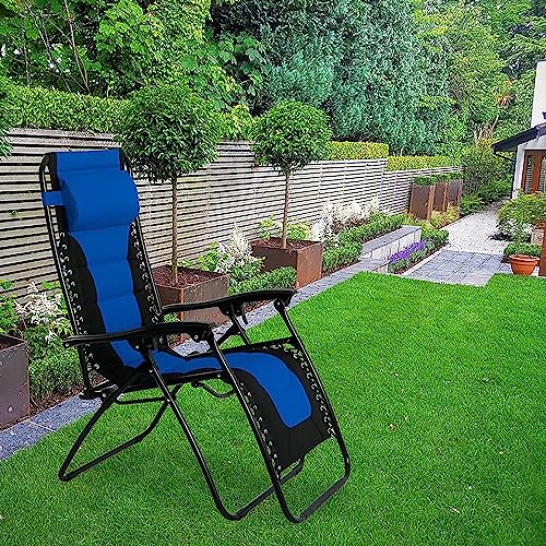 Image of STAR WORK Stainless Steel Zero Gravity Chair, Lawn Chair Recliner Lounge, Portable Camping Folding Beach Chair With Removable Pillow (Turquoise Blue)