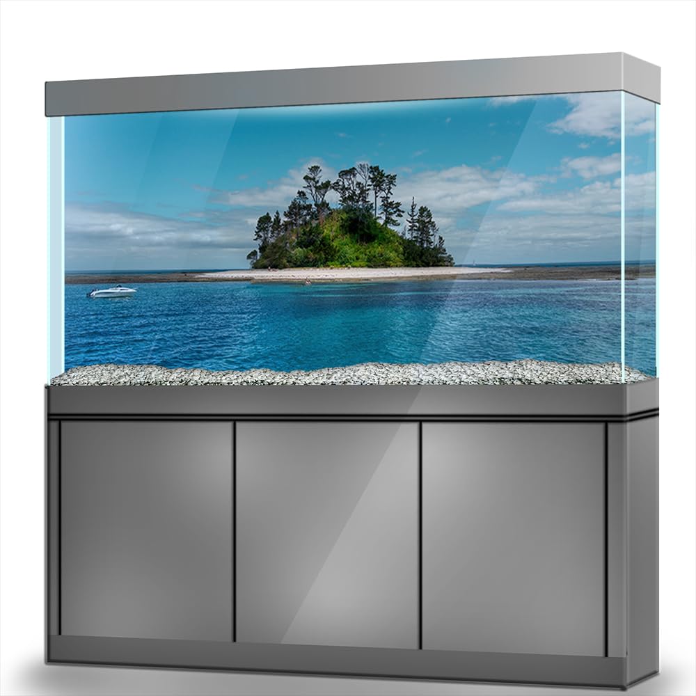 Adesivo per sfondo acquario, isola tropicale, autoadesivo, per terrario e rettili, poster decorativo (80 x 40 cm)