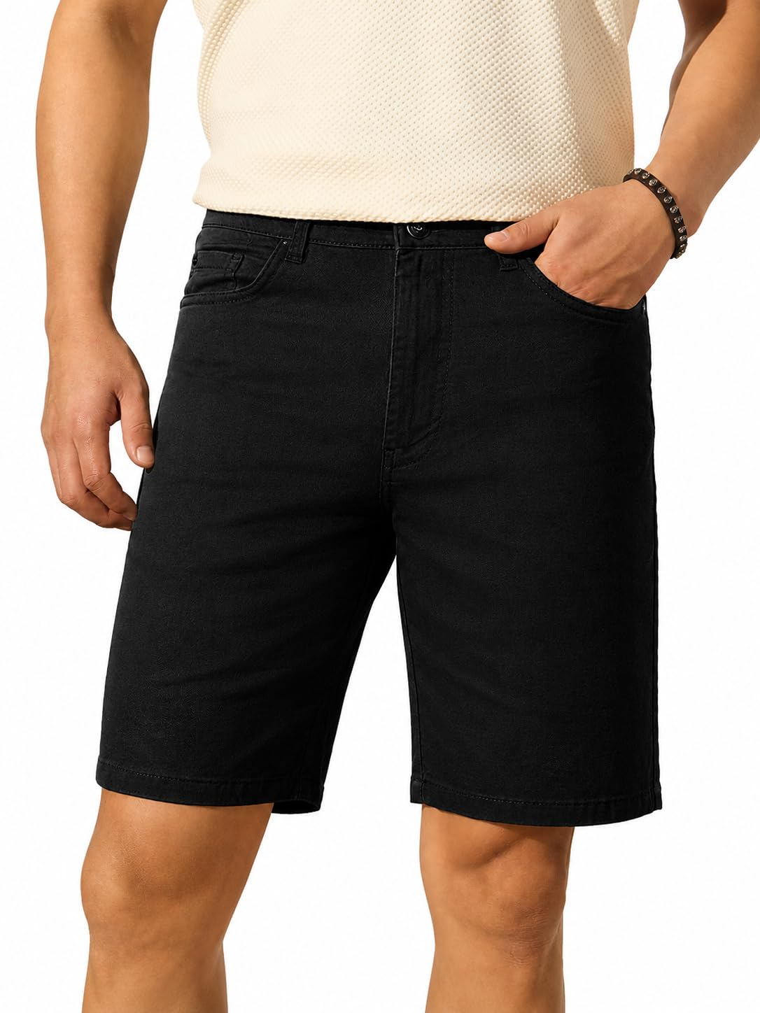 the souled store Bermuda Shorts: Men and Boys Buttoned Waistband Solid Cotton Spandex Regular Fit Lightweight Everyday Casual Bermuda Shorts-picture-38