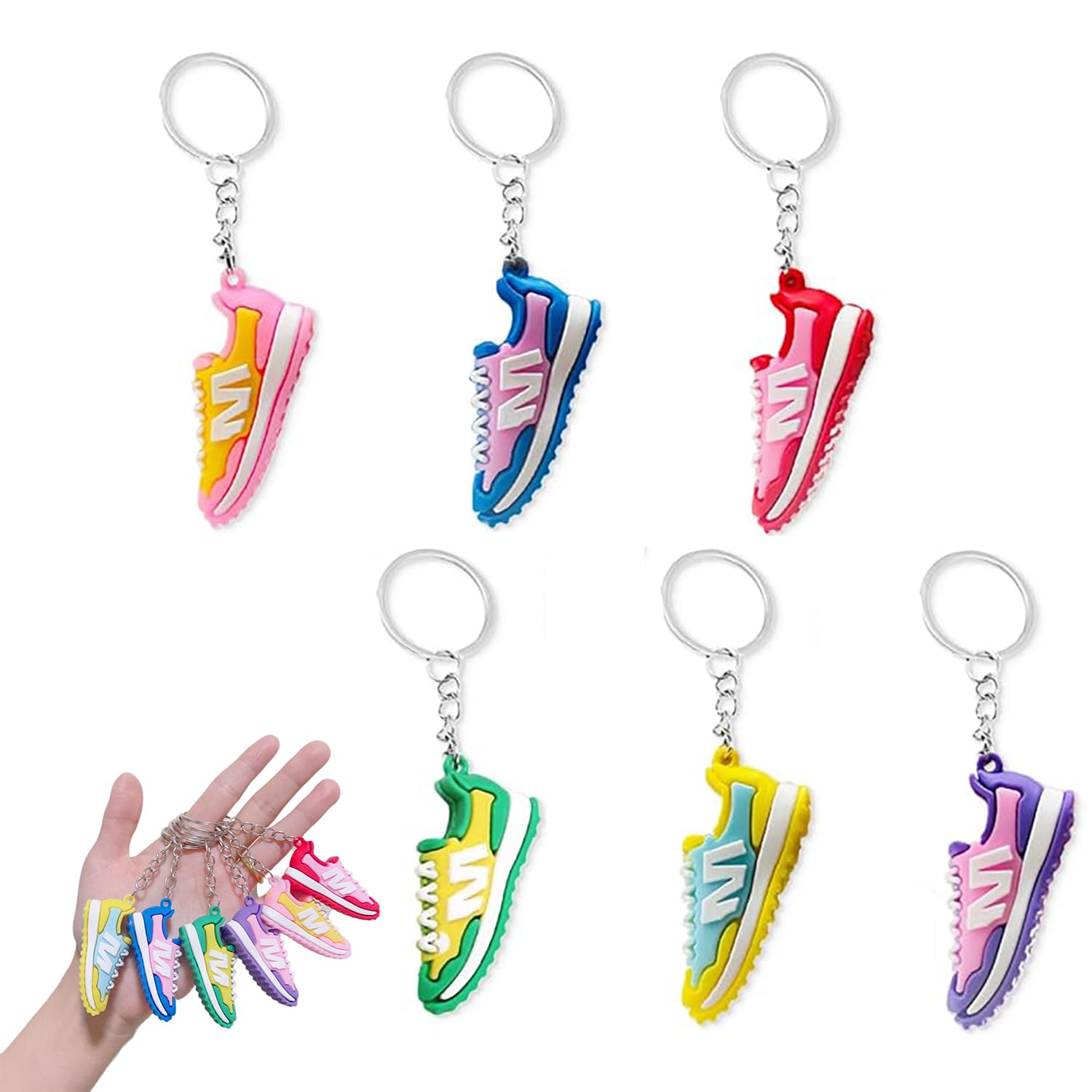 SIXHAOBU 6 Pcs Basketball Shoes Keychains, Mini Basketball Sports Shoes Keyring, Mini Sneakers Keychains, for boys girls, backpack key chains, graduation party favours, children party keepsakes