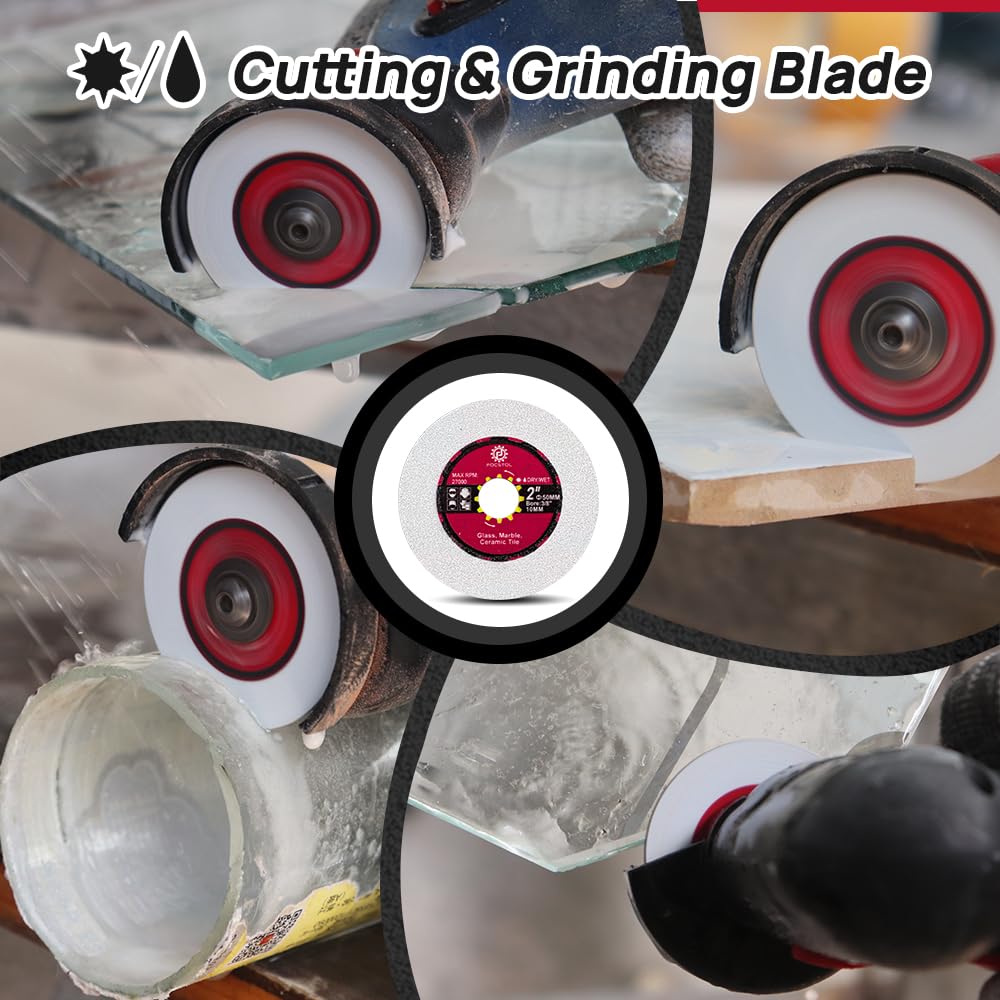 FOCSTOL Diamond Glass Cutting Disc - 3pcs 50 mm Diamond Saw Blade for Glass Jade Crystal Wine Bottle for Mini Angle Grinder with 10 mm Arbor - Image 4